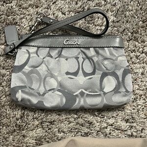 Coach Gray Signature Wristlet Clutch with Shimmery Finish